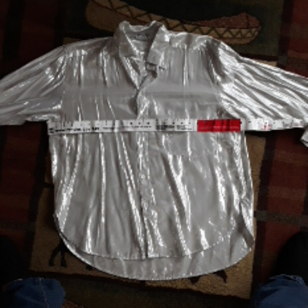 🩶 Vintage 80s Liquid Silver Metallic Blouse Hi Lo Bohemian Gypsy - Picture 6 of 15